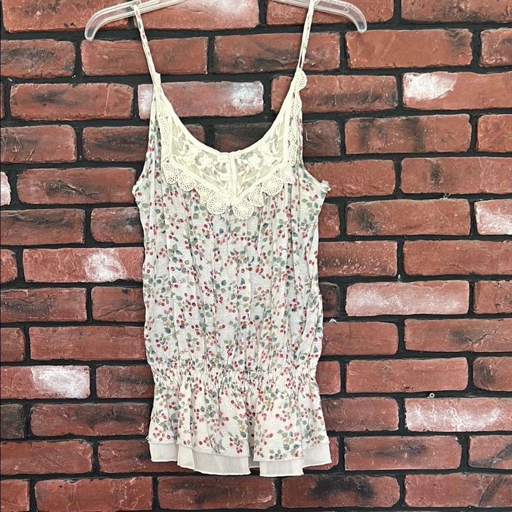 Mine White and Pink Fitted Peplum Camisole